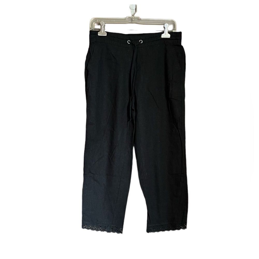 Per se black linen blend cropped pants